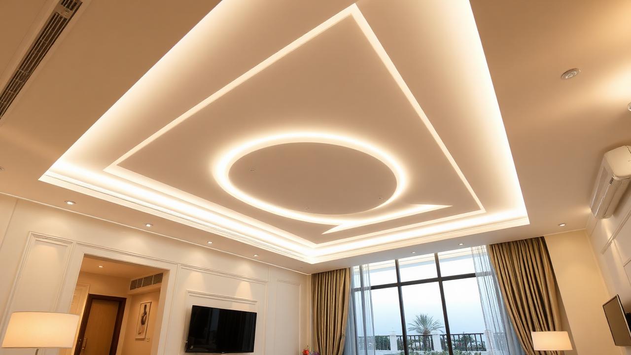 أسقف جبس بورد مودرن مع إضاءة LED مخفية في فيلا بالرياض