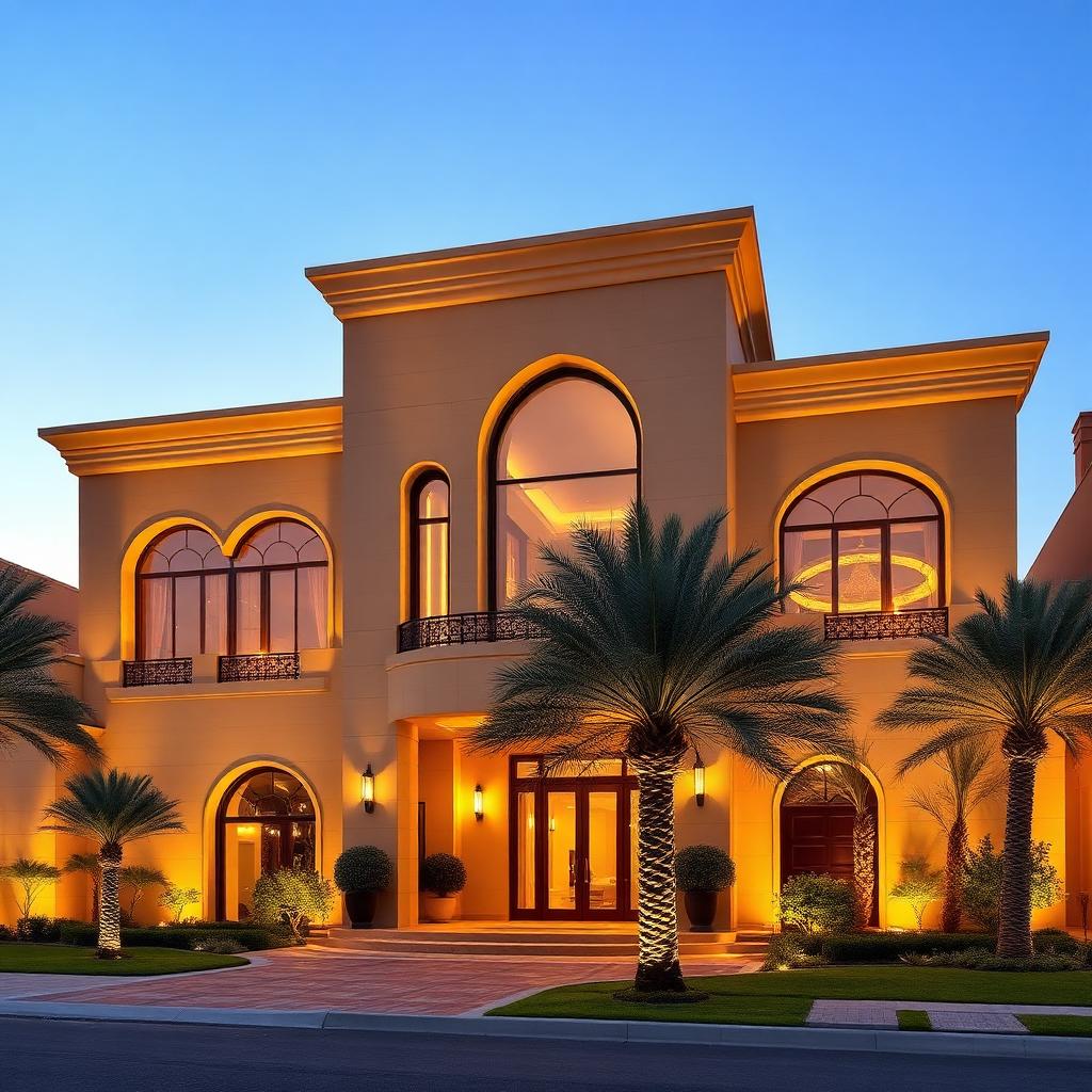 واجهة فيلا فاخرة في الرياض عند الغروب